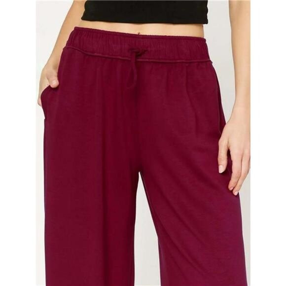 Umgee Elastic Drawstring Waistband Wide Leg Pants - Picture 3 of 3